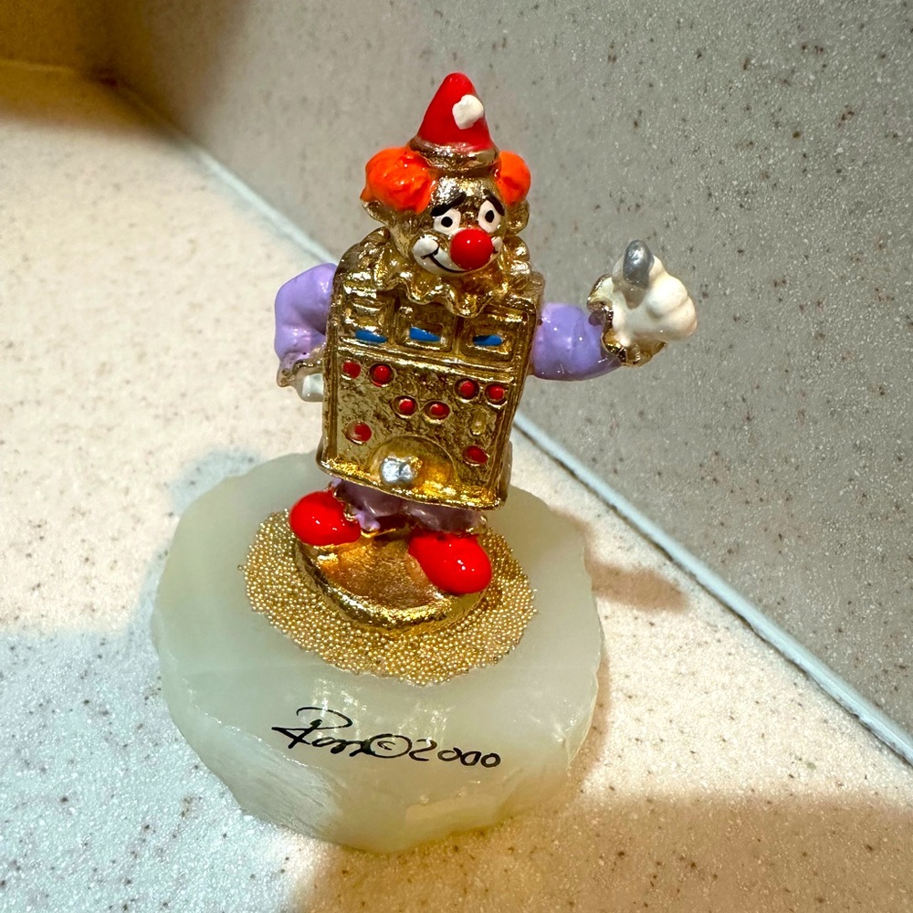 Colorful Clown Figurine on Stone Base by Ron Lee. 2000